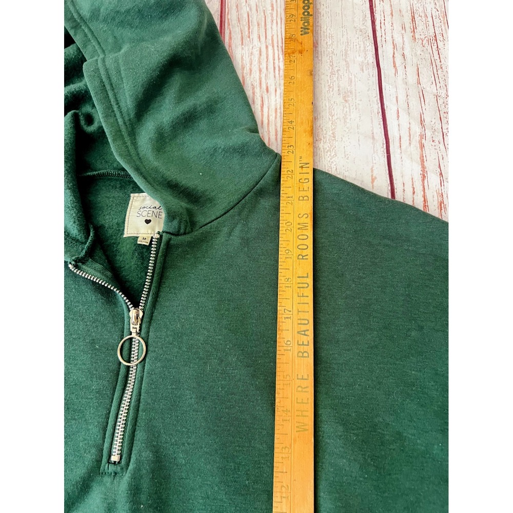 Social Scene Womens Forest‎ Green Quarter Zip O-Ring Hoodie Sweatshirt Medium - Picture 7 of 8
